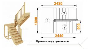 Межэтажная лестница К-004м/1 пр. на 180° с подступенниками под покраску
