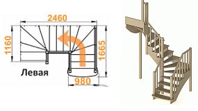 Межэтажная лестница К-009/2 на 180° левая