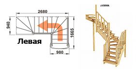 Межэтажная лестница К-009 на 180° левая