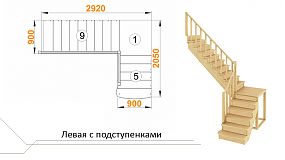 Межэтажная лестница К-002м/3 на 90° с подступенками Левая