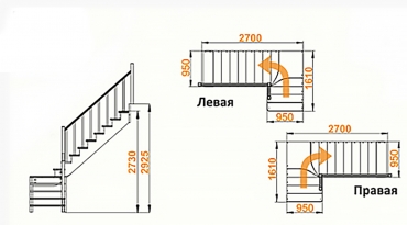 Межэтажная лестница К-031/2 на 90° левая