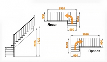 Межэтажная лестница К-031/4 на 90° левая