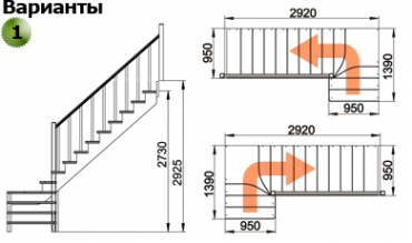 Межэтажная лестница К-031 на 90° левая