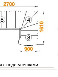 Межэтажная лестница К-001м/4 лев. на 90° с подступенками