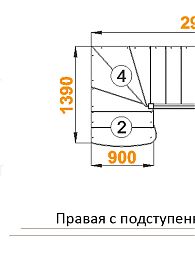 Межэтажная лестница К-001м/3 пр. на 90° с подступенками