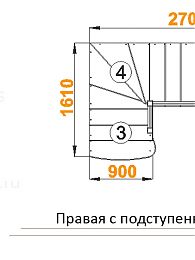 Межэтажная лестница К-001м/4 пр. на 90° с подступенками