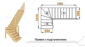Межэтажная лестница К-001м/6 пр. на 90° с подступенками