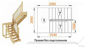  Межэтажная лестница К-104м на 180° правая