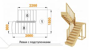 Межэтажная лестница К-004м/2 на 180° с подступенниками