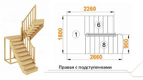 Межэтажная лестница К-004м/2 на 180° с подступенниками