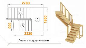Межэтажная лестница К-004м/3 лев. на 180° с подступенниками