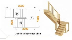 Межэтажная лестница К-004м/4 на 180° лев с подступенками