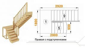 Межэтажная лестница К-004м/4 на 180° пр с подступенками