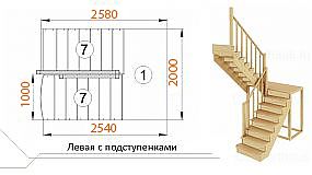 Межэтажная лестница К-104м на 180° левая с подступенниками 