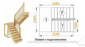  Межэтажная лестница К-104м на 180° правая с подступенниками
