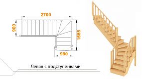 Межэтажная лестница  К-021 на 90° левая с подступенками