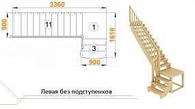 Межэтажная лестница К-002м/1 на 90° Левая