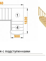 Межэтажная лестница К-002м/2 на 90° с подступенками Левая