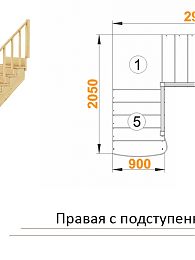 Межэтажная лестница К-002м/3 на 90° с подступенками Правая