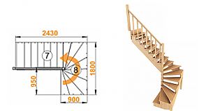 Межэтажная лестница К-003м/5 на 180° с подступенниками Левая