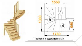 Межэтажная лестница К-003м/1 на 180° с подступенниками Правая