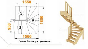 Межэтажная лестница К-003м/2 на 180° Левая