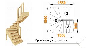 Межэтажная лестница К-003м/2 на 180° с подступенниками Правая