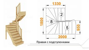 Межэтажная лестница К-003м/3 на 180° с подступенниками Правая