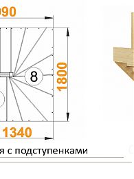 Межэтажная лестница К-003м/4 на 180° с подступенниками Левая