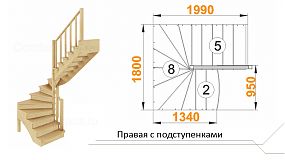 Межэтажная лестница К-003м/4 на 180° с подступенниками Правая