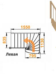 Межэтажная лестница ЛС-91+2 м на 90° лев.