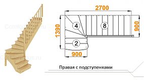 Межэтажная лестница К-001м/1 пр. на 90° с подступенками