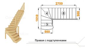 Межэтажная лестница К-001м/4 пр. на 90° с подступенками