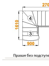 Межэтажная лестница К-001м/4 пр. на 90°
